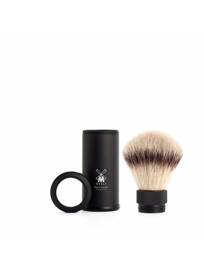 M MÜHLE Travel Black Aluminum Silvertip Fibre Shaving Brush - Portable Synthetic Luxury Shave Brush for Men, Rich Lather - Image 2