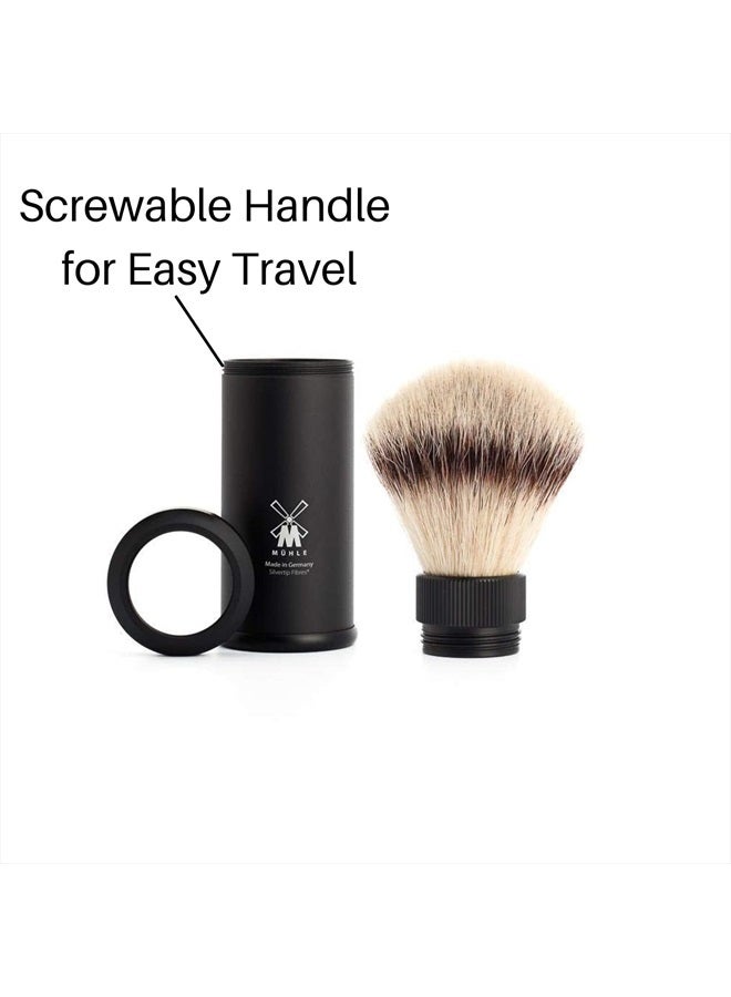 M MÜHLE Travel Black Aluminum Silvertip Fibre Shaving Brush - Portable Synthetic Luxury Shave Brush for Men, Rich Lather - Image 3