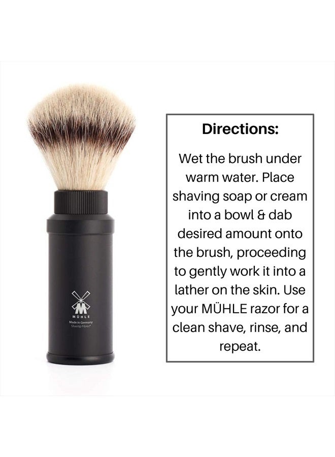 M MÜHLE Travel Black Aluminum Silvertip Fibre Shaving Brush - Portable Synthetic Luxury Shave Brush for Men, Rich Lather - Image 4