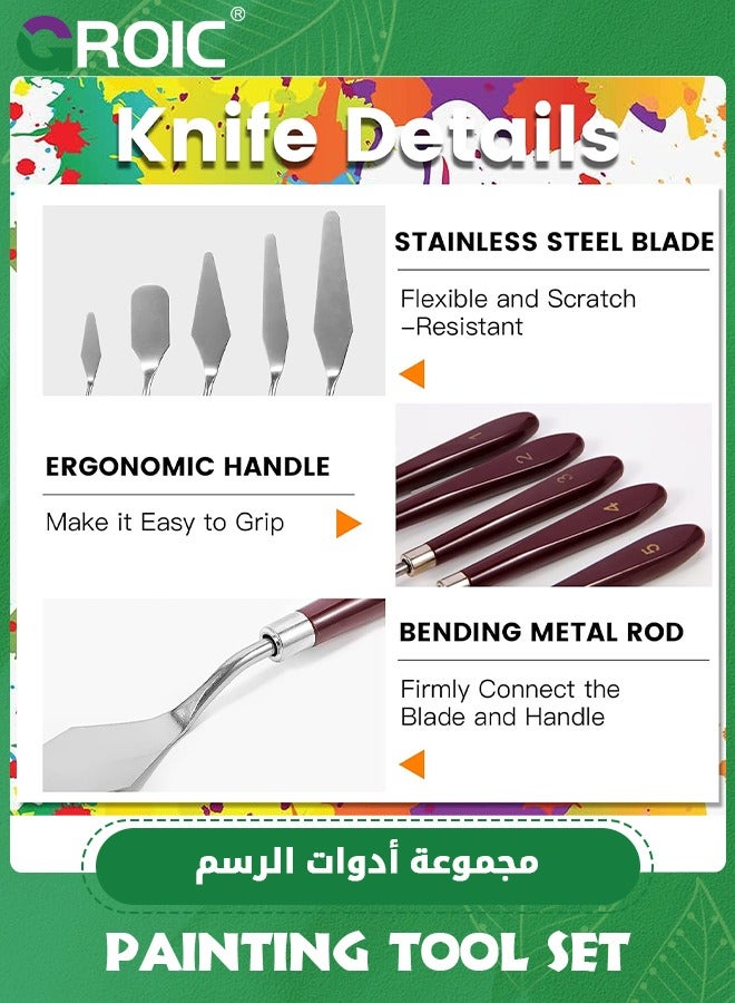 GROIC 10 قطع سكين لوحة، مجموعة سكاكين طلاء من الفولاذ المقاوم للصدأ، سكين ملعقة مرنة، سكاكين فنان معدنية، ملحقات الطلاء الزيتي، مكشطة خلط الألوان للزيت، طلاء الأكريليك، أجزاء الطلاء - Image 2