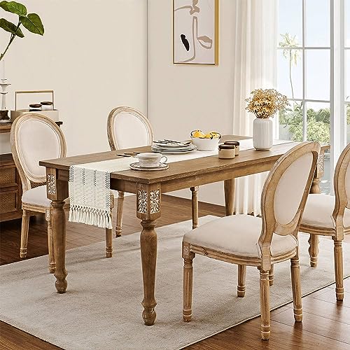 ZeeMart Macrame Style Boho Table Runner, Ivory Table Runners 72 Inches Long, Farmhouse Woven Home Decor, 12x72 Inch, Ivory - Image 3
