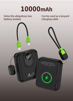 TODO 10000mAh Mini Wireless Power Bank, supports 15W Wireless Charging, Ultra-Small ATM Card Size Portable Charger, Digital Display, And Type-C 22.5W Fast Charging Port & Built-in Lightning & Type-C Cables