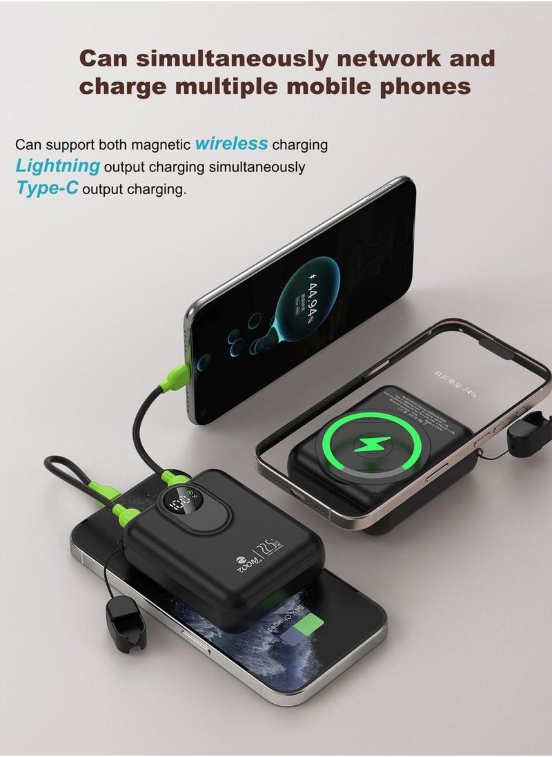 Zoom Plus - TODO 10000mAh Mini Wireless Power Bank, supports 15W Wireless Charging, Ultra-Small ATM Card Size Portable Charger, Digital Display, And Type-C 22.5W Fast Charging Port & Built-in Lightning & Type-C Cables - Image 1
