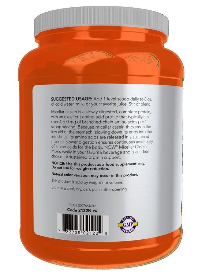 now - Sports Nutrition, Micellar Casein 19 g, Slow Release, Unflavored Powder, 1.8-Pound - Image 1