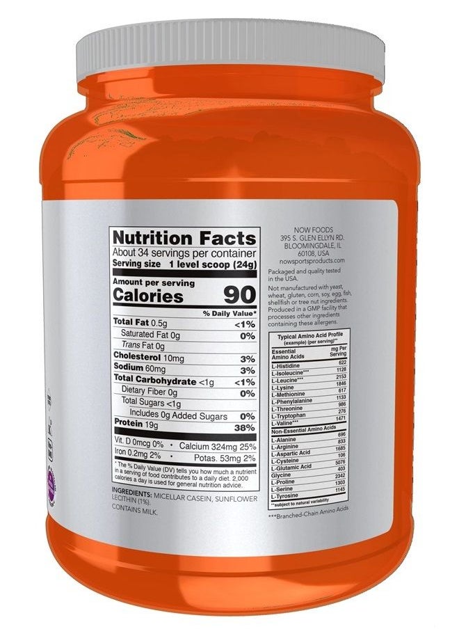 now - Sports Nutrition, Micellar Casein 19 g, Slow Release, Unflavored Powder, 1.8-Pound - Image 1