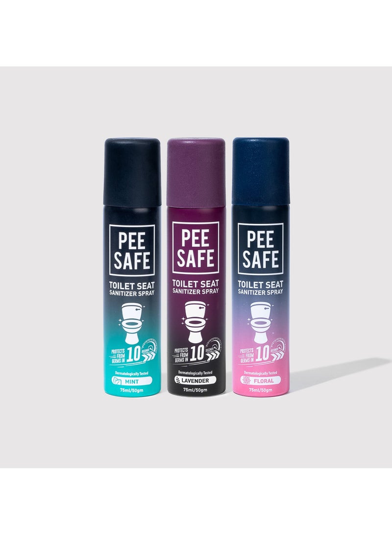 بيساف مجموعة العائلة لنظافة المرحاض | مجموعة من 3 عبوات بخاخ معقم كرسي الحمام (75 مل) مع 2 عبوة غطاء مقعد المرحاض للاستعمال مرة واحدة (10 أغطية) | يحمي من الجراثيم | سهل الحمل | عبوة مناسبة للسفر - Image 2