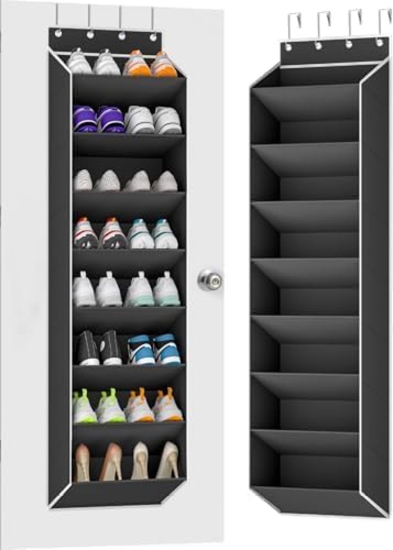 Over The Door Shoe Organizer 24 Pocket Hanging Shoe Rack Black - Space Saving Door-Mounted Storage for Closets - Image 1
