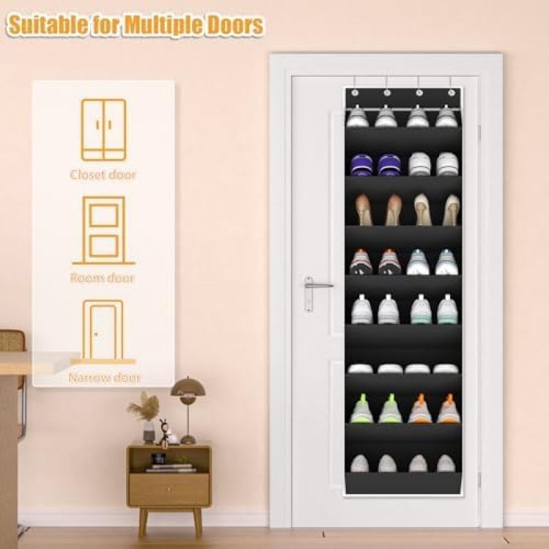 Over The Door Shoe Organizer 24 Pocket Hanging Shoe Rack Black - Space Saving Door-Mounted Storage for Closets - Image 5