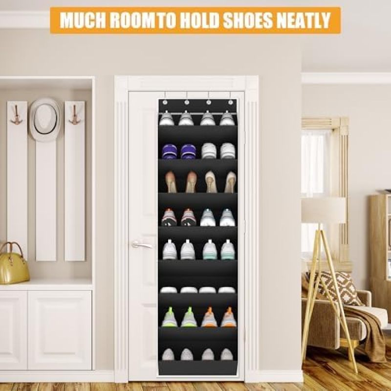 Over The Door Shoe Organizer 24 Pocket Hanging Shoe Rack Black - Space Saving Door-Mounted Storage for Closets - Image 3