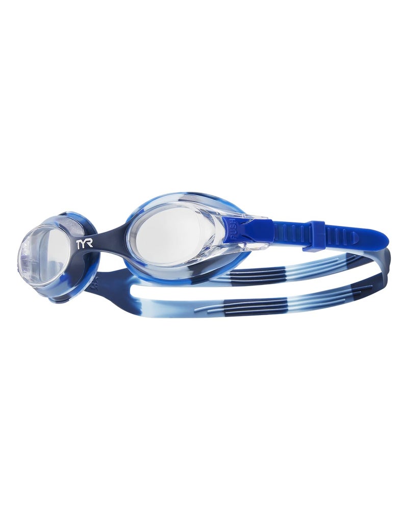TYR Swimple Tie-Dye Kids' Swim Goggles - Non-Mirrored Swimming Goggles for Competitive Training and Recreation - Anti-Fog, UVA/UVB Protection, Watertight Seal - Clear/Light Blue/Blue - Image 1