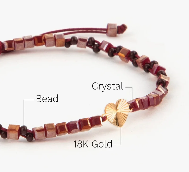 Minza  Minza “Lian” Women’s Bracelet, Pure 18K Gold Heart Charm & Red Agate Bracelet, Czech Crystal Handmade Adjustable Bracelet for Women, Jewelry for Casual & Special Occasion. for Women | Best Price UAE