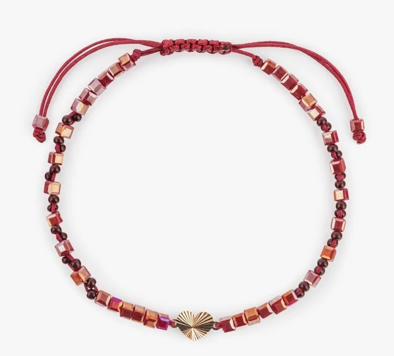 Minza  Minza “Lian” Women’s Bracelet, Pure 18K Gold Heart Charm & Red Agate Bracelet, Czech Crystal Handmade Adjustable Bracelet for Women, Jewelry for Casual & Special Occasion. for Women | Best Price UAE