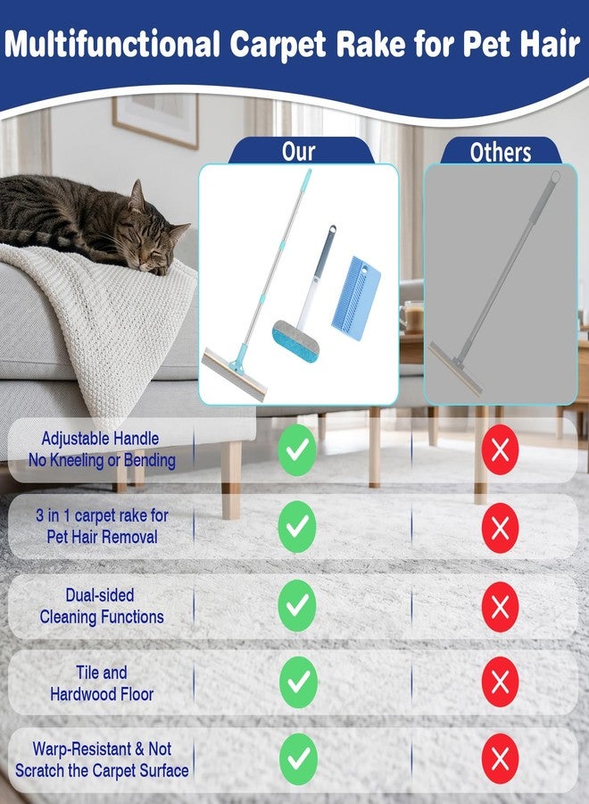 Finvizo Carpet Rake for Pet Hair Removal: Adjustable 54" Handle No Bending - Image 3
