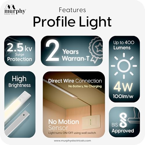 Murphy 2 Feet Led Under Cabinet Lighting, 8W Under Cabinet And Under Counter Lighting, Led Profile Light : Warm White, Pack Of 2(Others) Aluminium alloy,Acryl and LED - Image 3