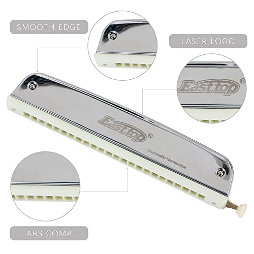 East top Mouth Organ Harmonica 24 Holes Key-C With Scale Change Option for adults, Silver - Image 2