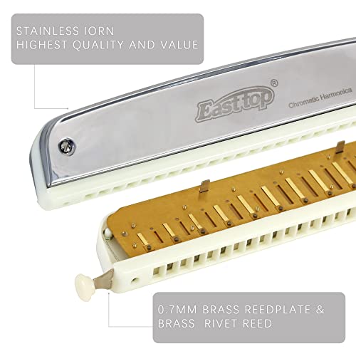 East top Mouth Organ Harmonica 24 Holes Key-C With Scale Change Option for adults, Silver - Image 3