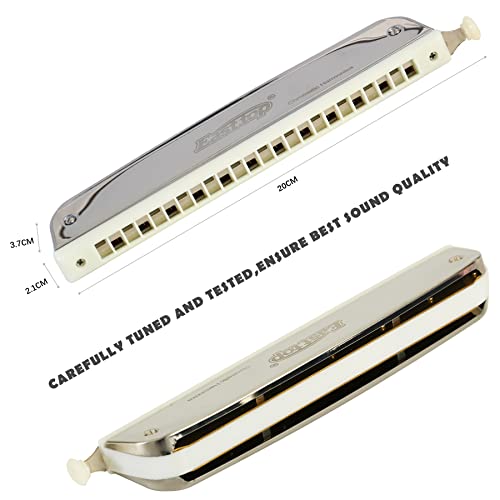 East top Mouth Organ Harmonica 24 Holes Key-C With Scale Change Option for adults, Silver - Image 4