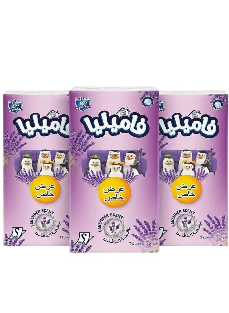 Familia Facial Tissue - Special Offer Pack of 3 Boxes (500 Tissues per Box) - Lavender - 2 Ply - Image 1