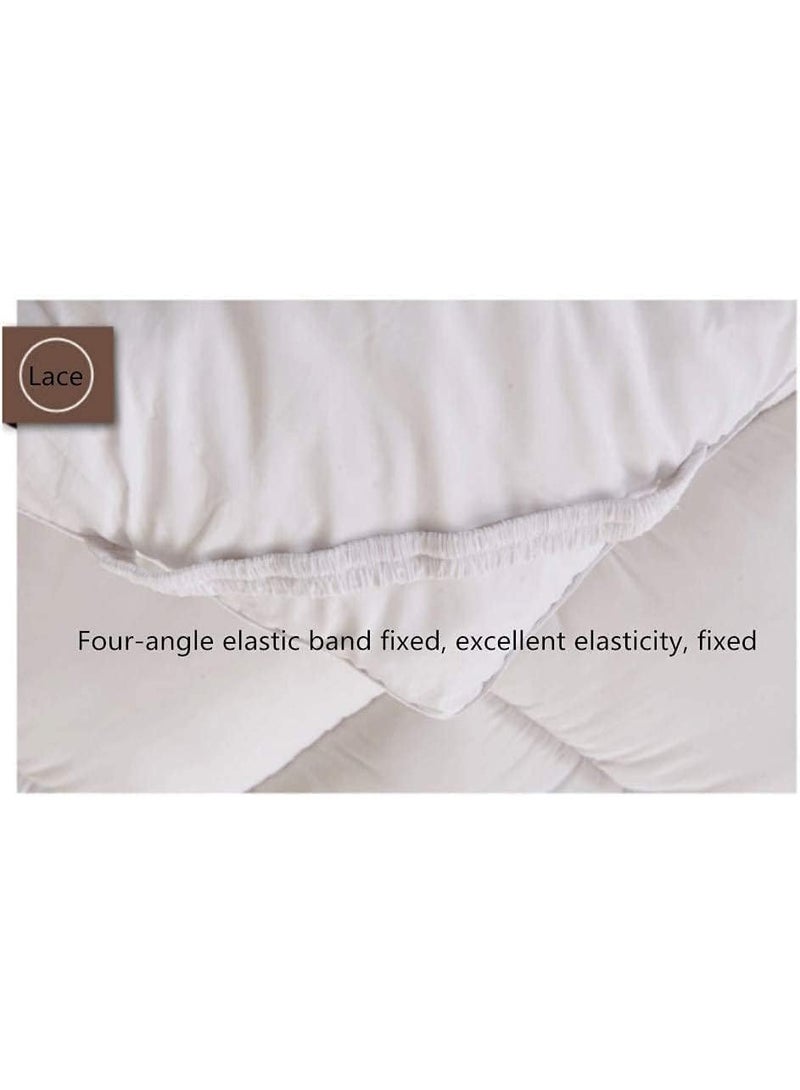 King Soft Material Mattress Topper - 200 x 180+6 cm, 85 Gsm Microfiber 1 cm Stripe - 500Gsm Soft, Firm, Extra Thick Fibersheet With 4 Sides Elastic Bands, White - Image 3