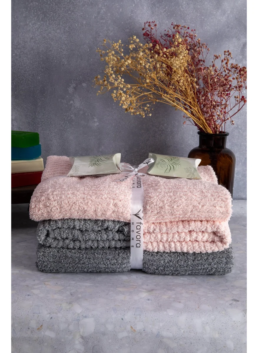 Favora Line 100% Cotton Luxury 6 Piece Towel Bath Set - Gray Pink