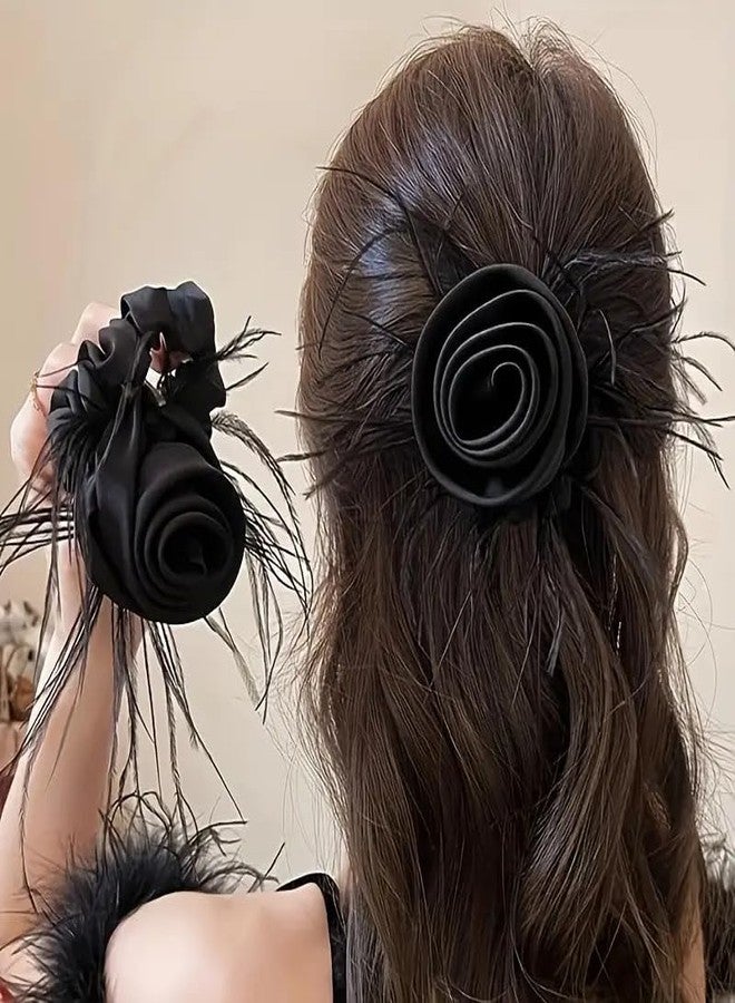 AUOCATTAIL Rose Feather Scrunchies Elastics Exquisite Ponytail Elegant Sweet Hair Accessories for Women Girl Headband Dinner party Daily Supplies - Image 1