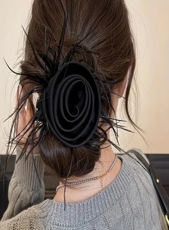AUOCATTAIL Rose Feather Scrunchies Elastics Exquisite Ponytail Elegant Sweet Hair Accessories for Women Girl Headband Dinner party Daily Supplies - Image 3