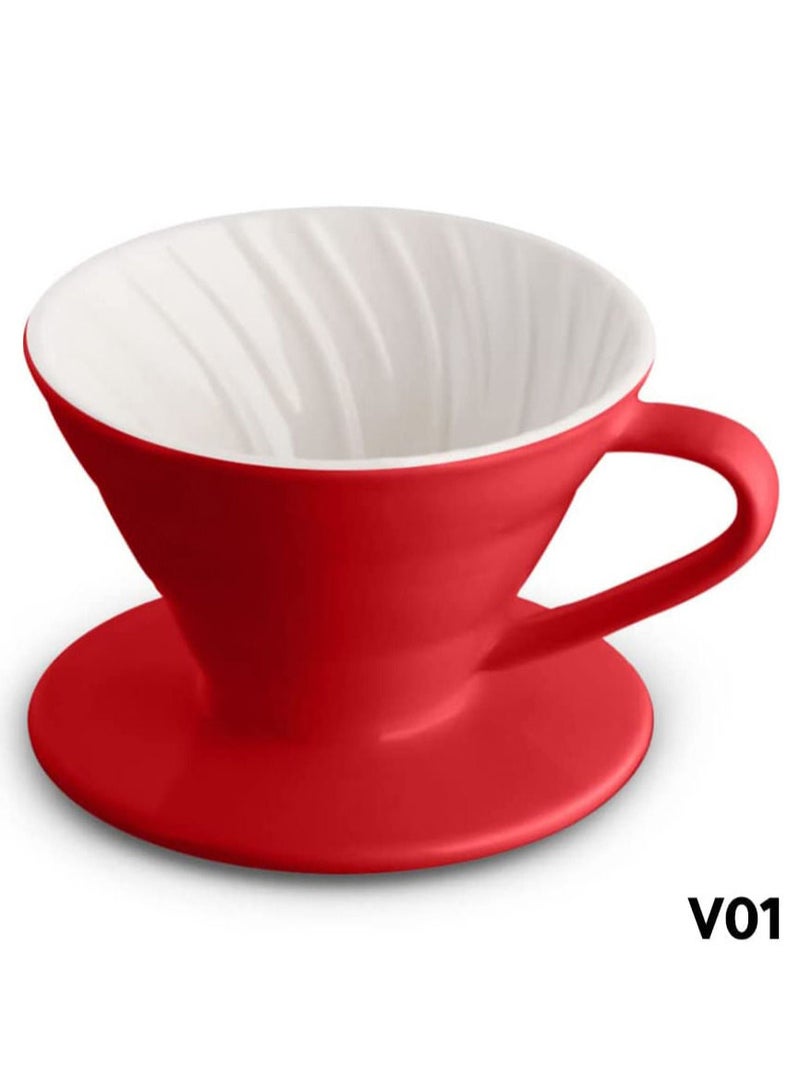 ميبرو قمع تقطير قهوة سيراميك مقاس 01 احمر بطريقة v60 بالتقطير - Image 3