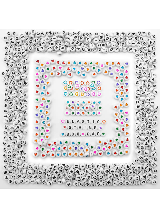 800pcs Acrylic Round Letter Beads (4x7mm), Including Heart and Star Beads with Pouch and Elastic String Thread for Making DIY Jewelry, Key Chain, Necklaces  - Image 1