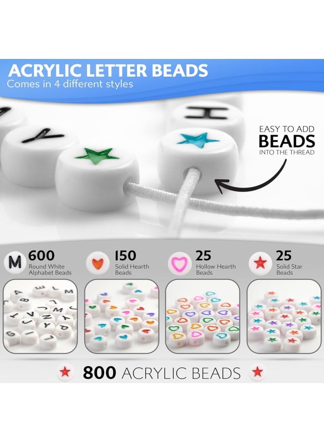 800pcs Acrylic Round Letter Beads (4x7mm), Including Heart and Star Beads with Pouch and Elastic String Thread for Making DIY Jewelry, Key Chain, Necklaces  - Image 2