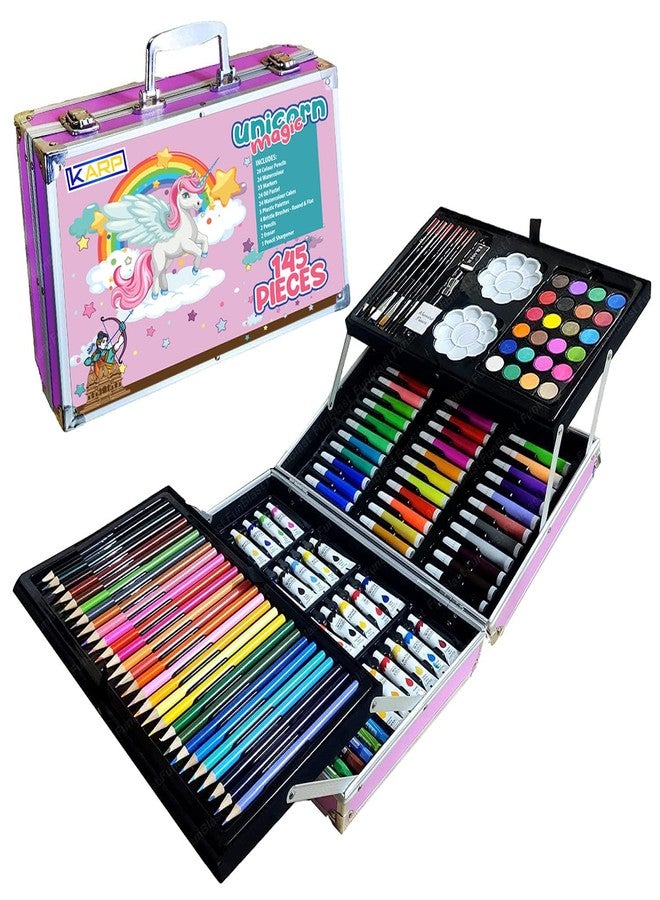 KARP 145 Pcs Children Deluxe Art Drawing Set for Kids Case Studio Art and Craft Supplies Drawing and Painting Set Great Gift (Unicorn Design-Pink) - Image 1