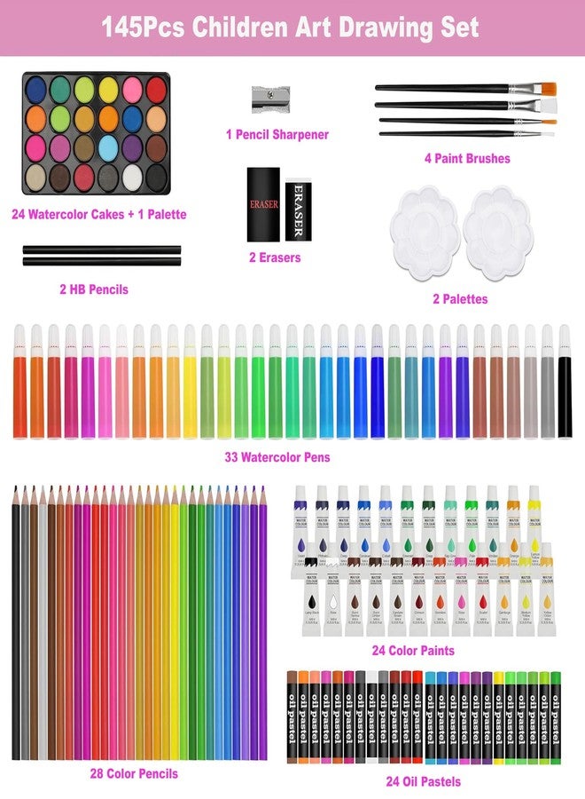 KARP 145 Pcs Children Deluxe Art Drawing Set for Kids Case Studio Art and Craft Supplies Drawing and Painting Set Great Gift (Unicorn Design-Pink) - Image 4