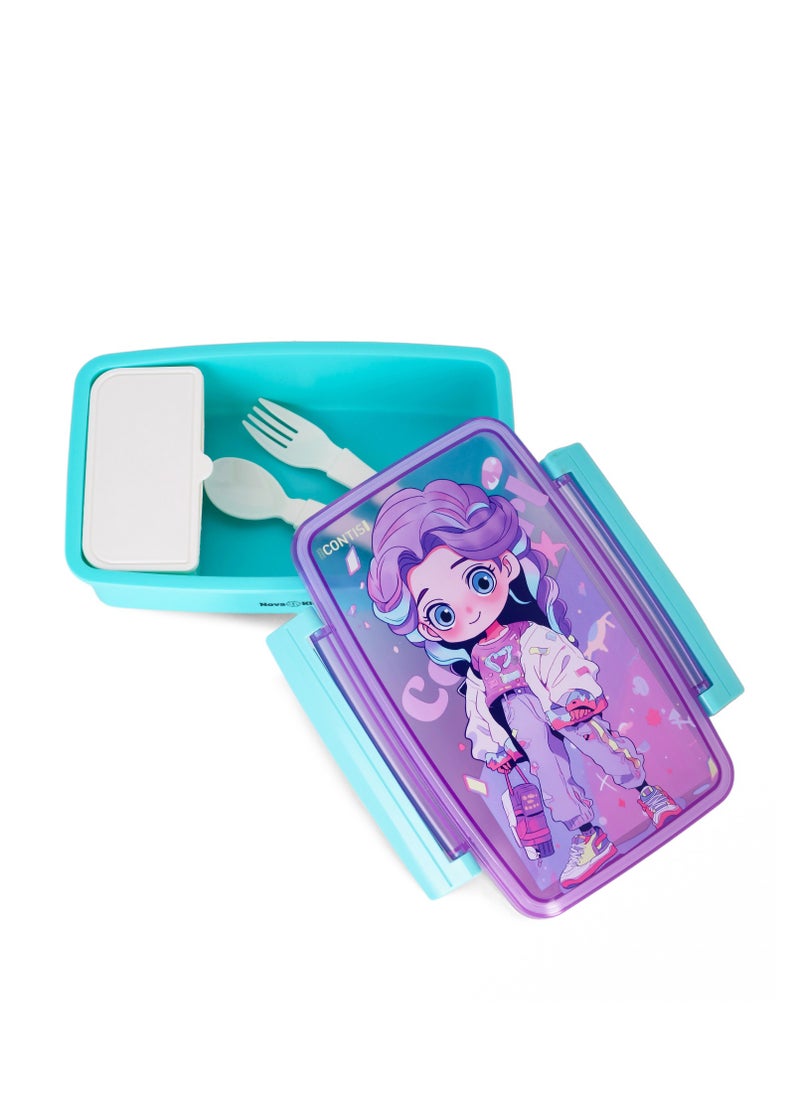 Nova kids Bento Lunch Box With Spoon And Fork - Cute Girl Pink  - Image 1