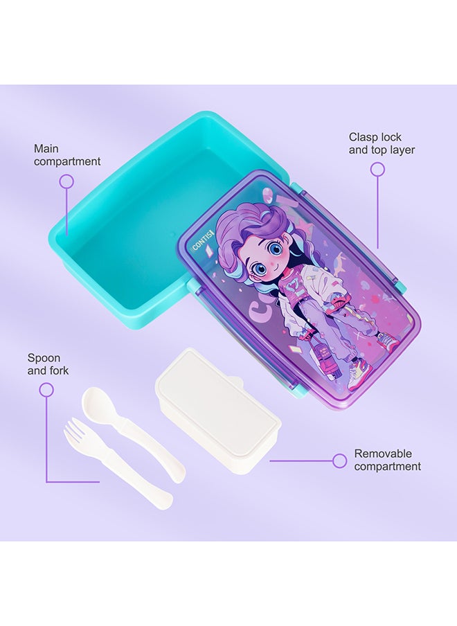 Nova kids Bento Lunch Box With Spoon And Fork - Cute Girl Pink  - Image 4
