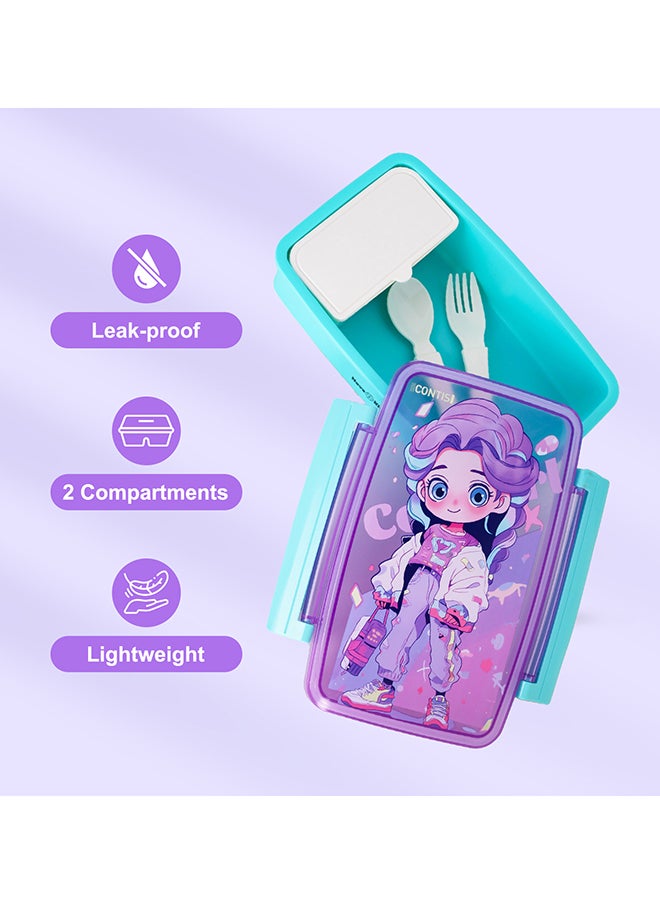 Nova kids Bento Lunch Box With Spoon And Fork - Cute Girl Pink  - Image 5
