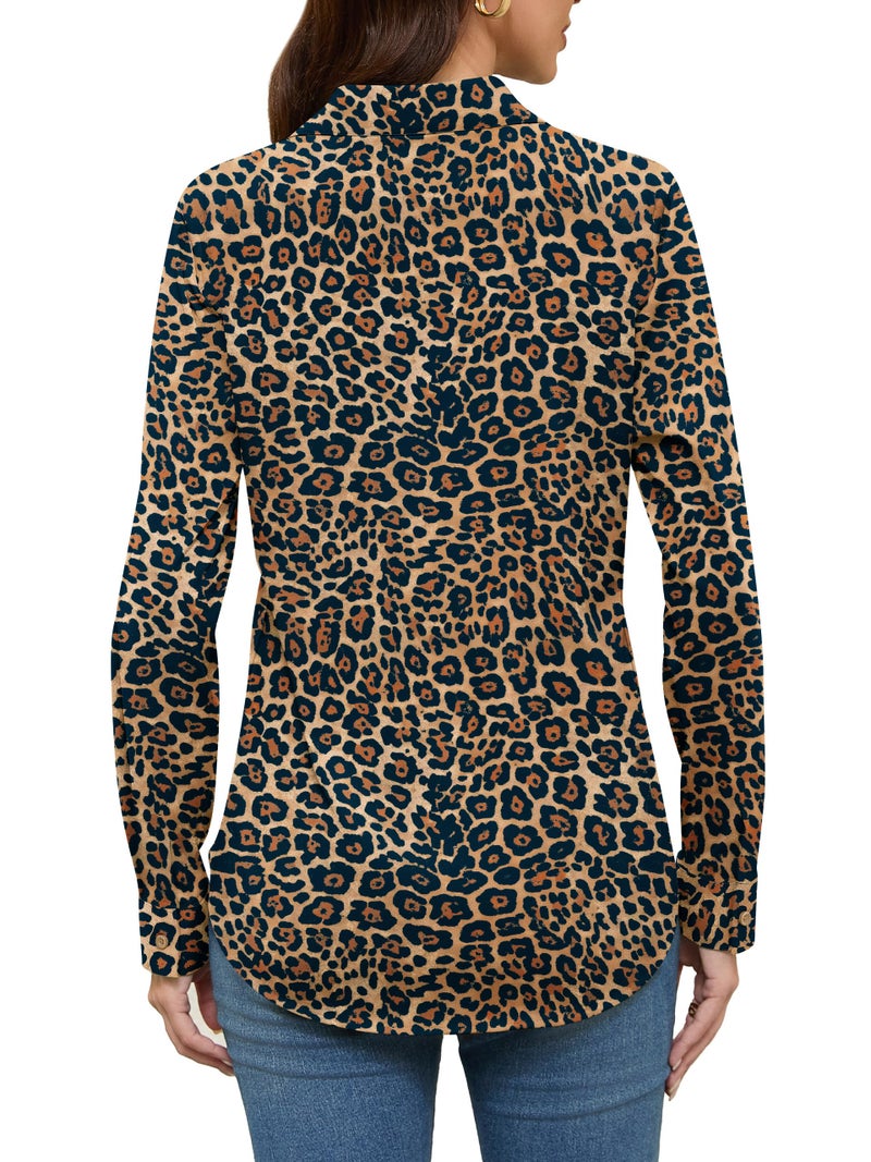 COUXILY Leopard Print Tops for Women Ladies and Blouses Top Boho Womens Shirt Blouse Shirts Business Casual Long Sleeve Dressy Silk Button Down Up Work Fashion Trendy 2026 Winter Pattern 05 L - Image 5