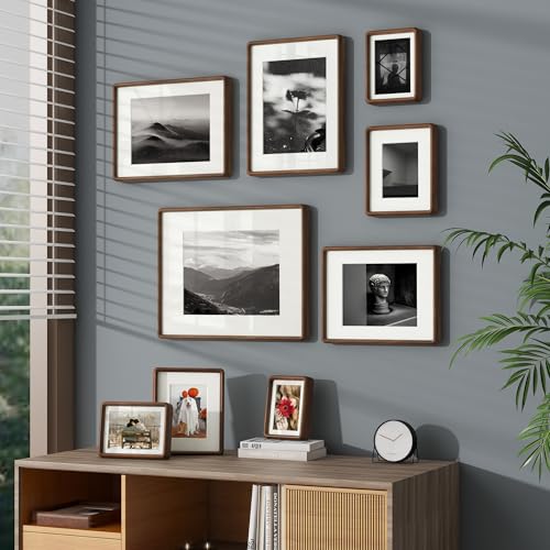 FLYJOE 11X14 Picture Frame, Natural Solid Walnut Wood Photo Collage Frame with HD Tempered Glass, Rounded Corner Wooden Frame 11 x 14 Matted to 8x10, Gallery Wall Frames for Art, Wall or Tabletop Display - Image 5