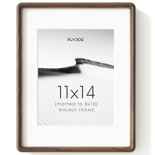 FLYJOE 11X14 Picture Frame, Natural Solid Walnut Wood Photo Collage Frame with HD Tempered Glass, Rounded Corner Wooden Frame 11 x 14 Matted to 8x10, Gallery Wall Frames for Art, Wall or Tabletop Display - Image 1