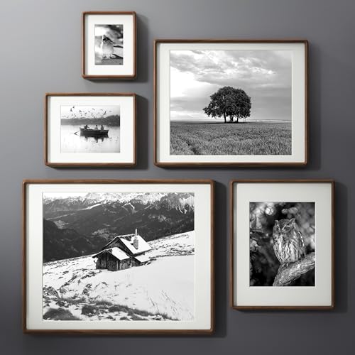 FLYJOE 11X14 Picture Frame, Natural Solid Walnut Wood Photo Collage Frame with HD Tempered Glass, Rounded Corner Wooden Frame 11 x 14 Matted to 8x10, Gallery Wall Frames for Art, Wall or Tabletop Display - Image 2