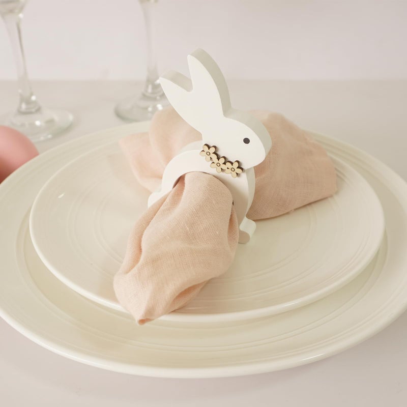 Utalek Easter Bunny Napkin Rings Set of 6, Wooden Bunny Napkin Rings, Rabbit Napkin Ring Holders for Easter Party Banquet Dinning Spring Table Decoration - Image 5