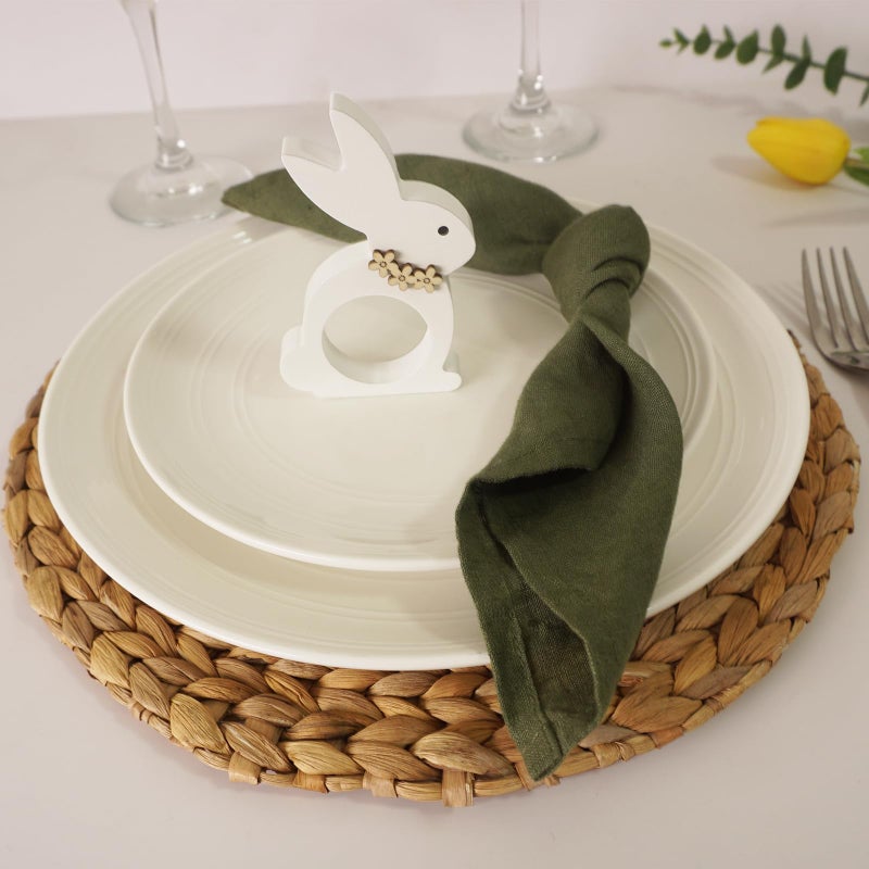 Utalek Easter Bunny Napkin Rings Set of 6, Wooden Bunny Napkin Rings, Rabbit Napkin Ring Holders for Easter Party Banquet Dinning Spring Table Decoration - Image 3