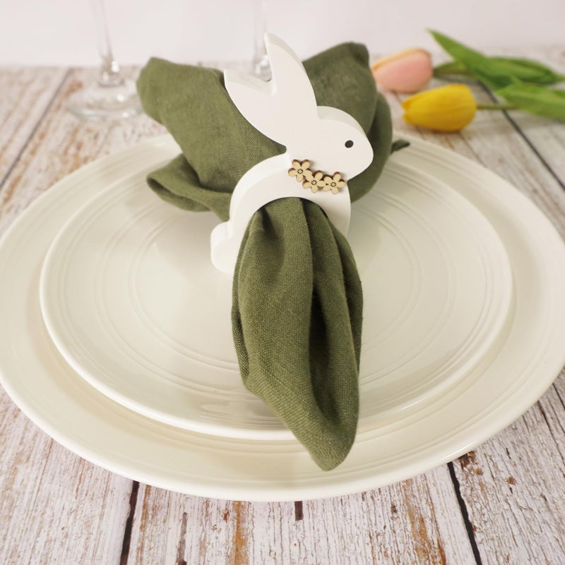 Utalek Easter Bunny Napkin Rings Set of 6, Wooden Bunny Napkin Rings, Rabbit Napkin Ring Holders for Easter Party Banquet Dinning Spring Table Decoration - Image 4