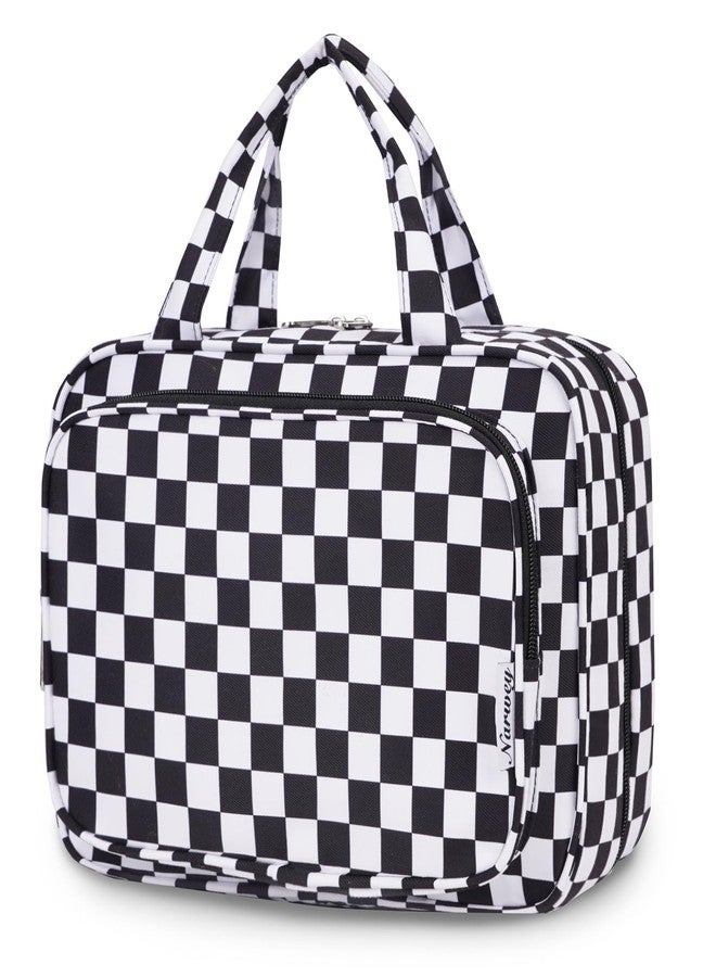 Narwey Travel Toiletry Bag for Women Large Hanging Makeup Bag Organizer Toiletries Bag for Full Size Essentials Accessories Cosmetics (Black Checkerboard (Large)) - Image 1
