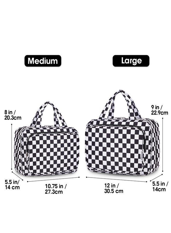 Narwey Travel Toiletry Bag for Women Large Hanging Makeup Bag Organizer Toiletries Bag for Full Size Essentials Accessories Cosmetics (Black Checkerboard (Large)) - Image 2