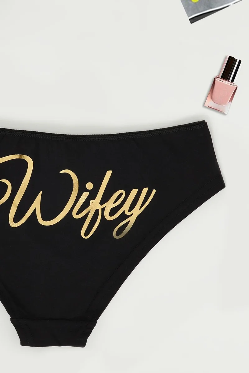 For You Lingerie Printed Boxed Black Slip Panties