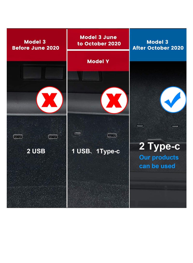 4-in-1 USB Hub Center Console Docking Station for Tesla Model 3/Y (2021) - Fast Charge USB PD for Dashcam, Sentry Mode, and Phone (Not Compatible with 2022 Models)  - Image 3