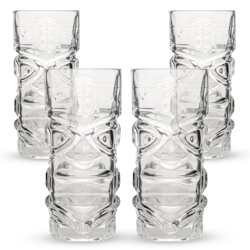 CKB LTD Pack of 4 Tiki Bar Cocktail Glasses  Tall Tumblers Ideal for Hawaiian Party Rum Based Mixed Cocktail Drink MAI Tai Long Island Iced Tea or Zombie Cocktails  Clear 450ml Set of 4