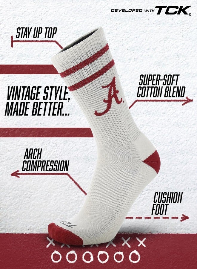 TCK Alabama Crimson Tide Socks Vintage Soft Cotton Sock with Stripes – NCAA Licensed | Crimson & White University of Alabama | College Fan Gameday Apparel for Men & Women | Men's & Women's (Large) - Image 4