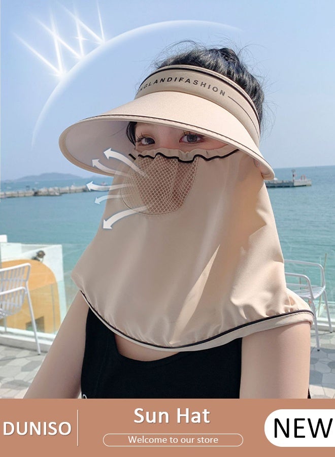DUNISO Sun Hat Wide Brim UV Protection Beach Hat For Women No Top Cap Protection Neck For Summer Riding Face Mask Outdoor Sunshade Sun Hat - Image 1