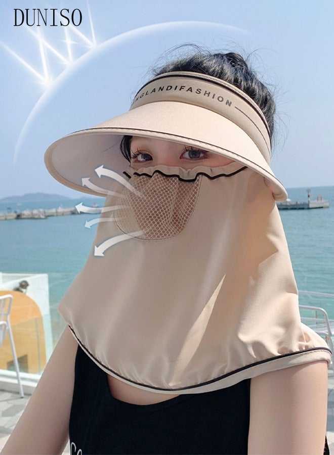 DUNISO Sun Hat Wide Brim UV Protection Beach Hat For Women No Top Cap Protection Neck For Summer Riding Face Mask Outdoor Sunshade Sun Hat  - Image 4