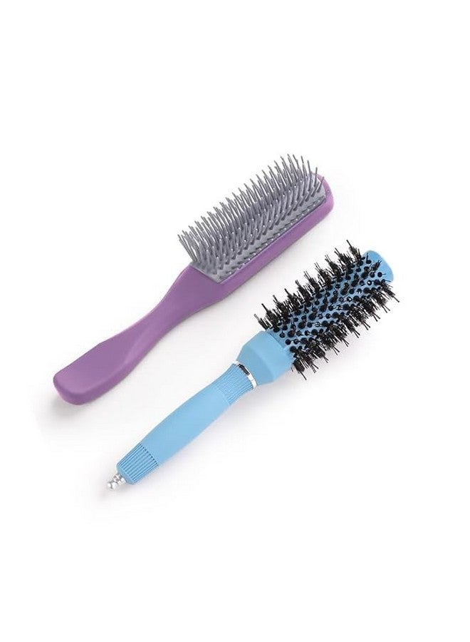 Hearts Hair Brush | Bristles Brush | Hair Brush With Paddle | Sharp Hair Brush For Woman | Suitable For All Hair Types | Tgx5232-C19P.. | Ice Blue & Purple - Image 1